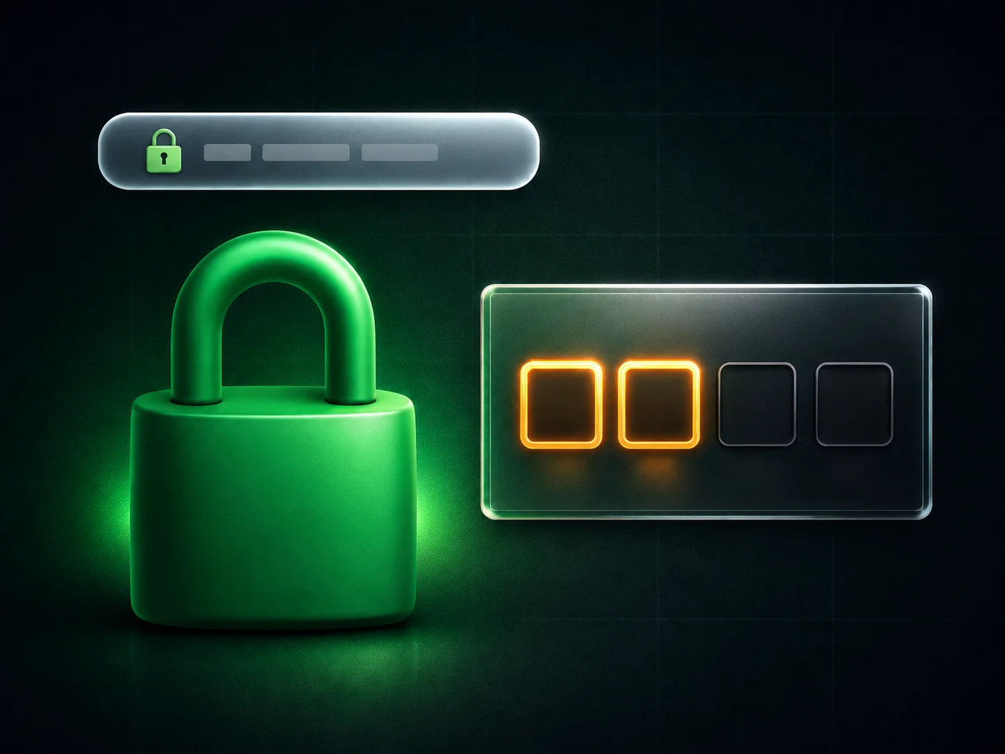 Padlock, HTTPS address bar and one-time code field for account security
